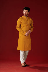 Ensemble pyjama Kurta en coton imprimé orange brunâtre pour homme